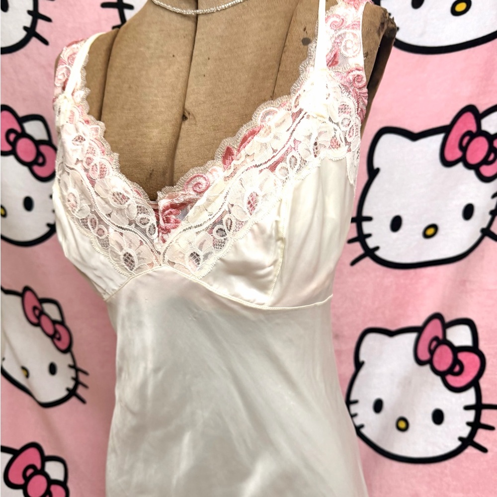 Dior Cream Satin Slip with Pink Lace Accents